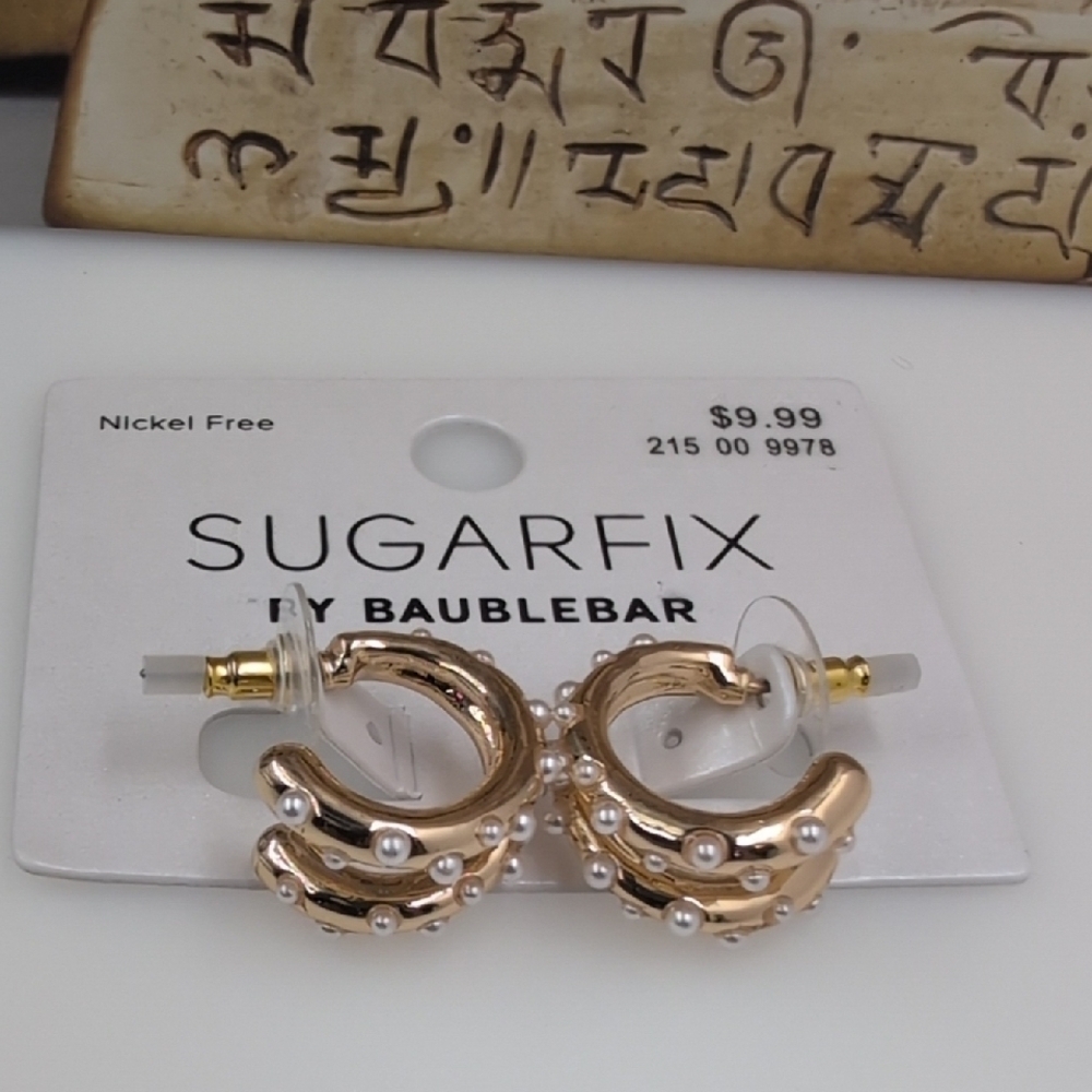Sugarfix By BaubleBar Gold and White Textured Hoop Earrings